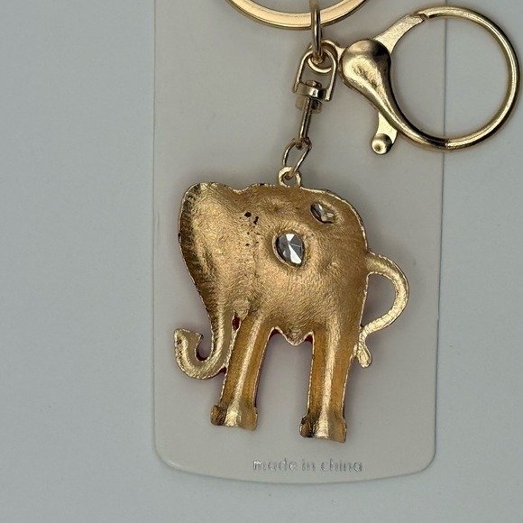 Red Elephant Rhinestone Gold Key Chain Purse Backpack Charm Keychain - Picture 2 of 4
